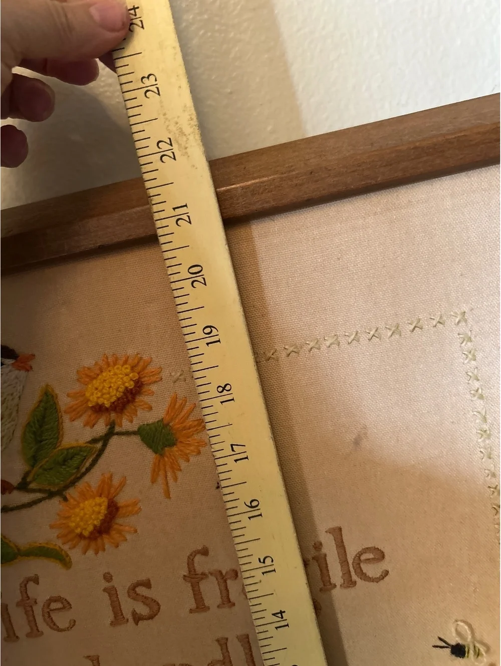 Framed Embroidered Wall Art 'Life is fragile handle with prayer'